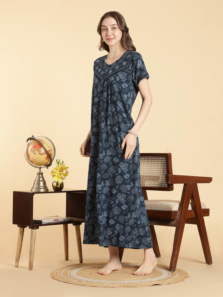 Crush cotton floral teal best nighty for women in summer