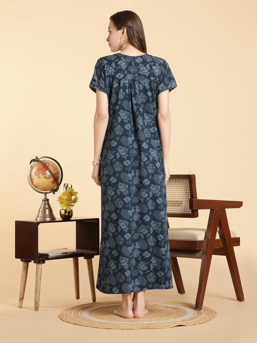 Crush cotton floral teal best nighty for women in summer