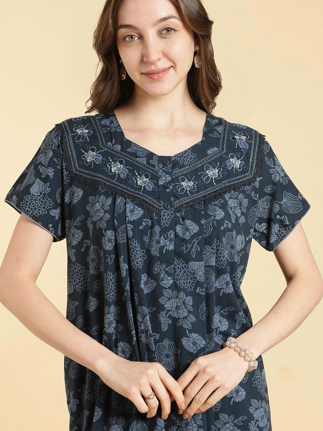 Crush cotton floral teal best nighty for women in summer