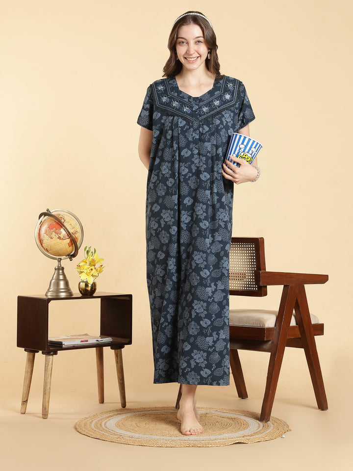 Crush cotton floral teal best nighty for women in summer