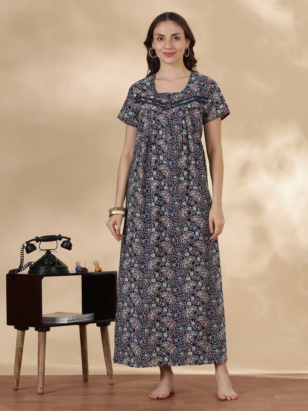 Paisley indigo 100% pure cotton soft nightwear for women