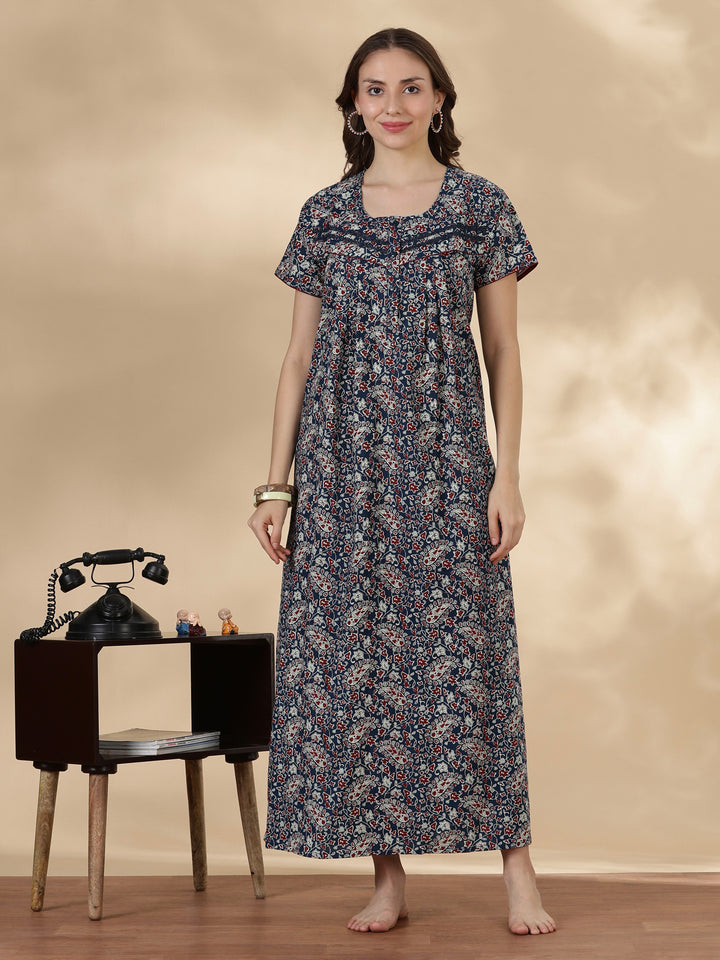 Paisley indigo 100% pure cotton soft nightwear for women