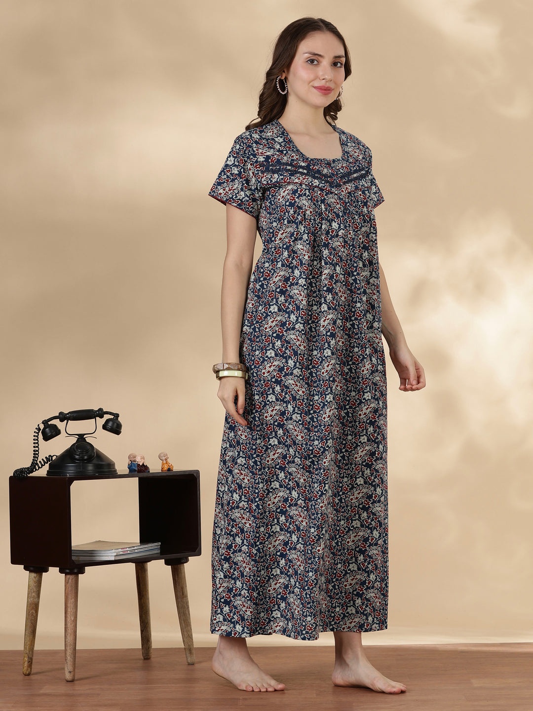 Paisley indigo 100% pure cotton soft nightwear for women