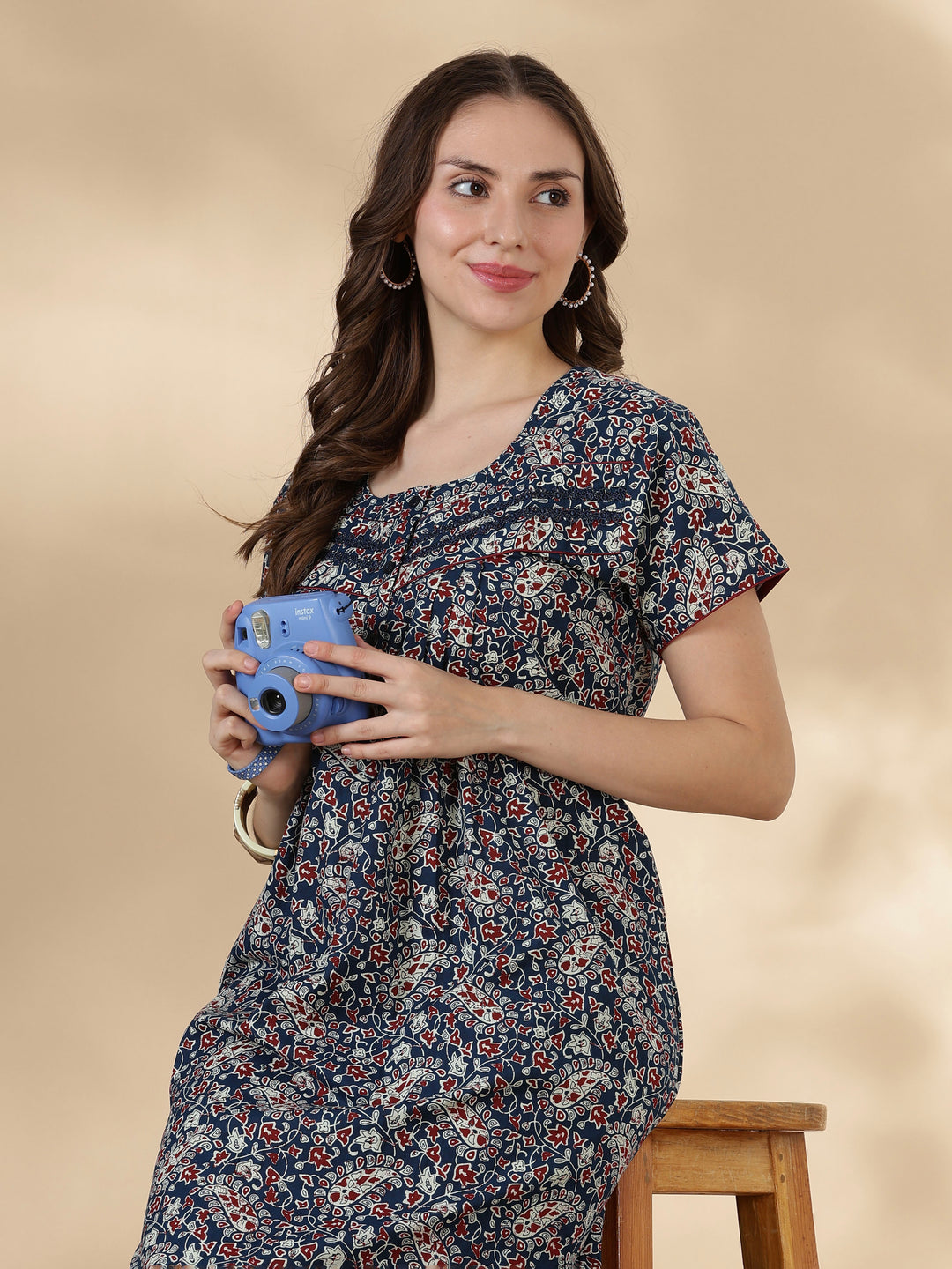 Paisley indigo 100% pure cotton soft nightwear for women