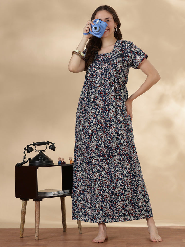 Paisley indigo 100% pure cotton soft nightwear for women