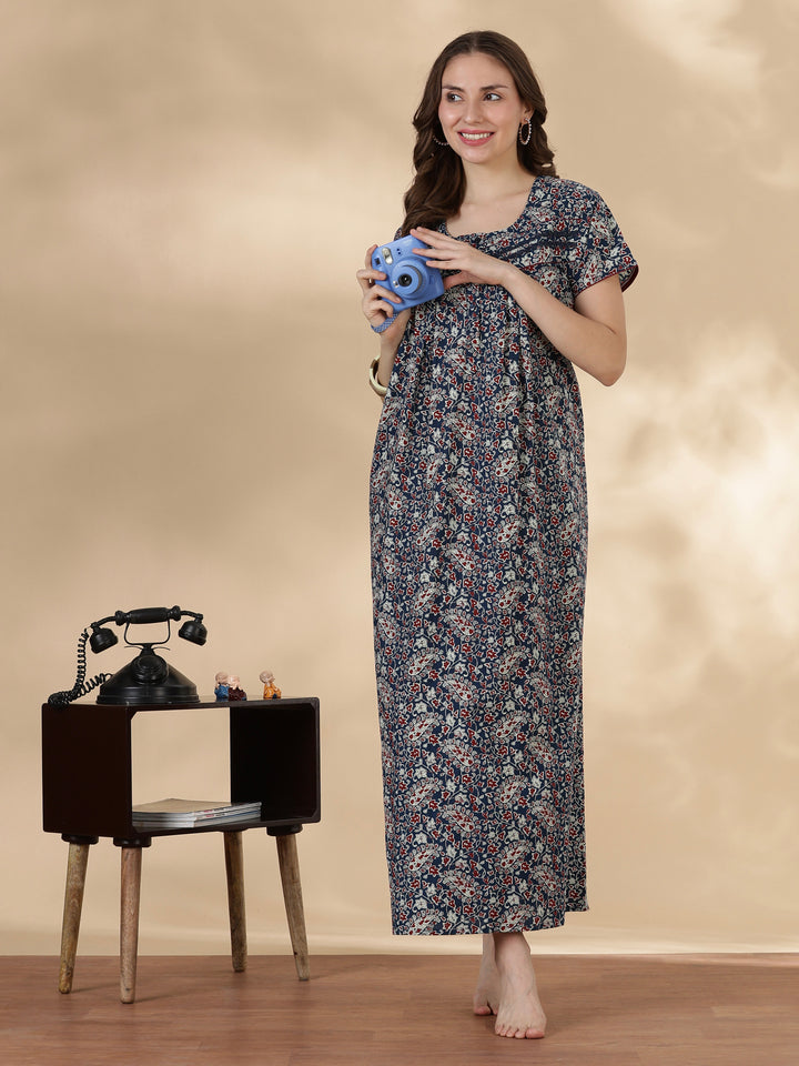 Paisley indigo 100% pure cotton soft nightwear for women