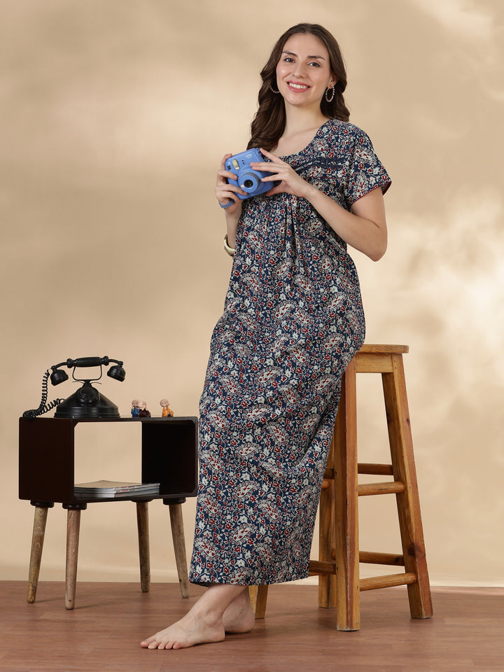 Paisley indigo 100% pure cotton soft nightwear for women