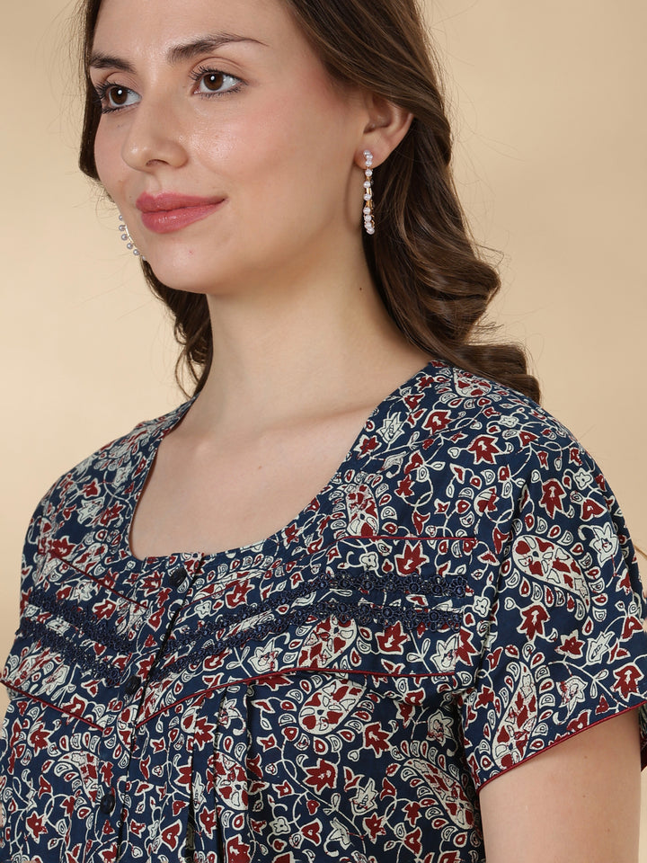 Paisley indigo 100% pure cotton soft nightwear for women