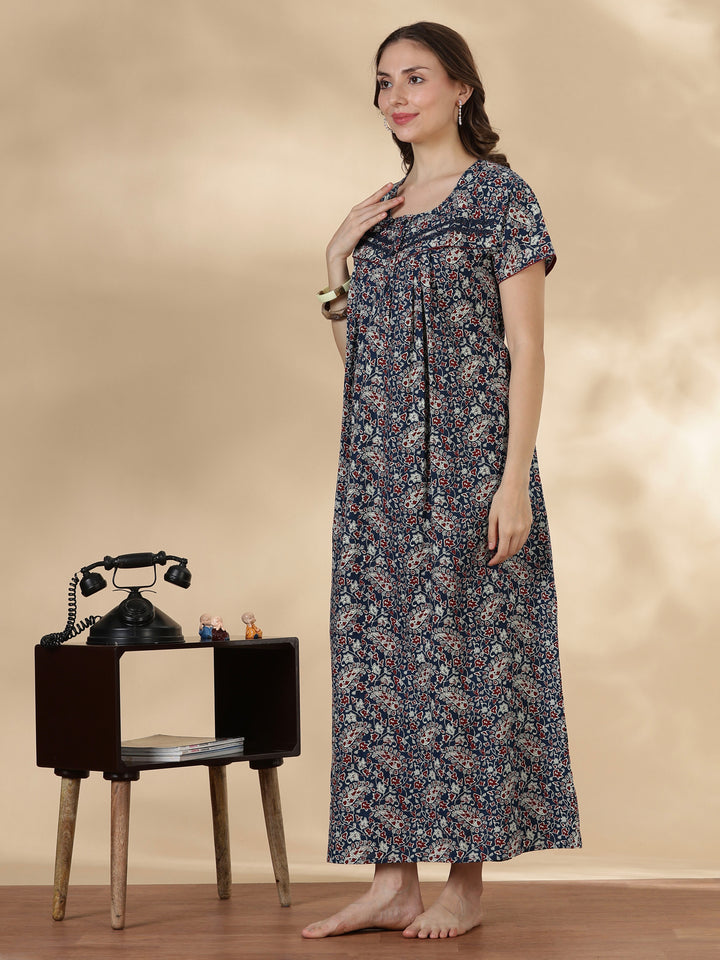 Paisley indigo 100% pure cotton soft nightwear for women