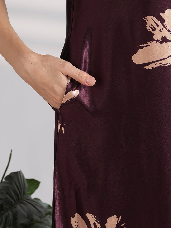 Floral satin nighty for women with front buttons online
