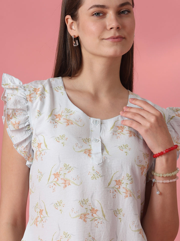 Dreamy blue floral crush cotton nighty dress for women