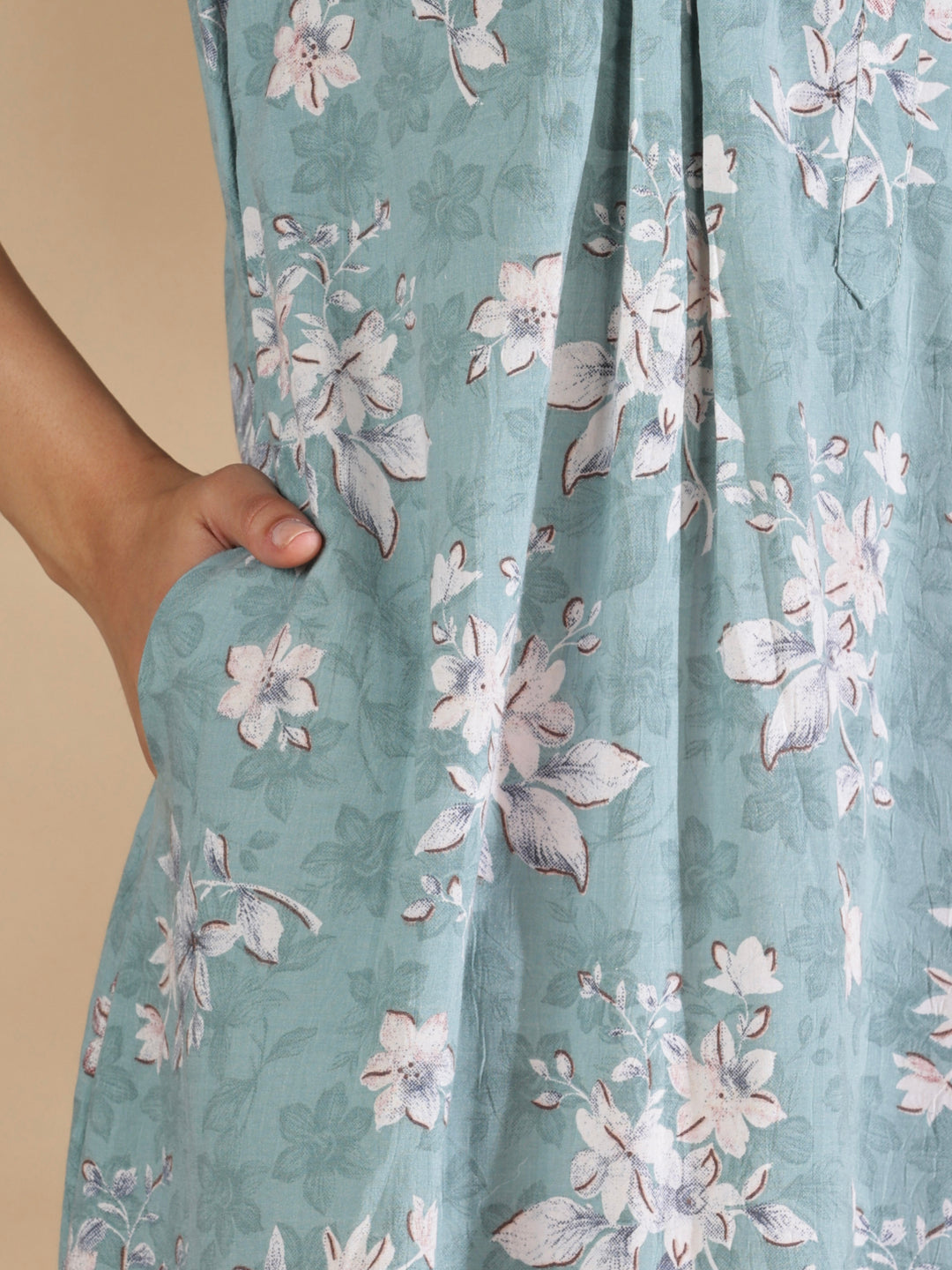 Vintage mint floral crush cotton nighty for women online