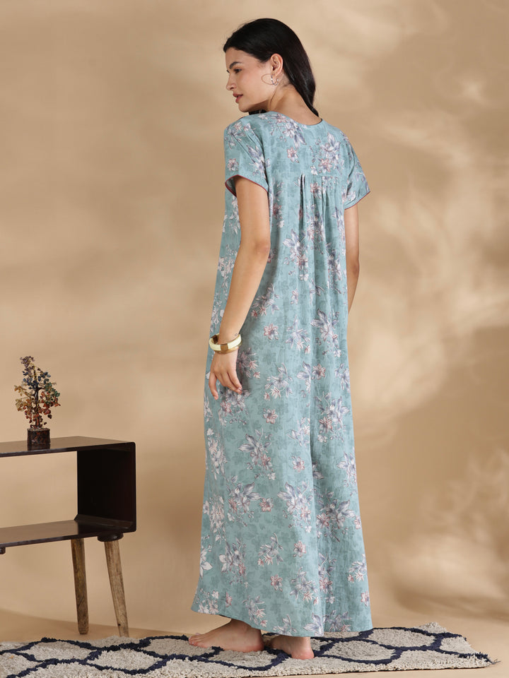 Vintage mint floral crush cotton nighty for women online