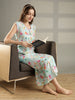 Saheli Sleeveless Bamboo Crush Cotton Floral Nighty for Women Pastel Mint