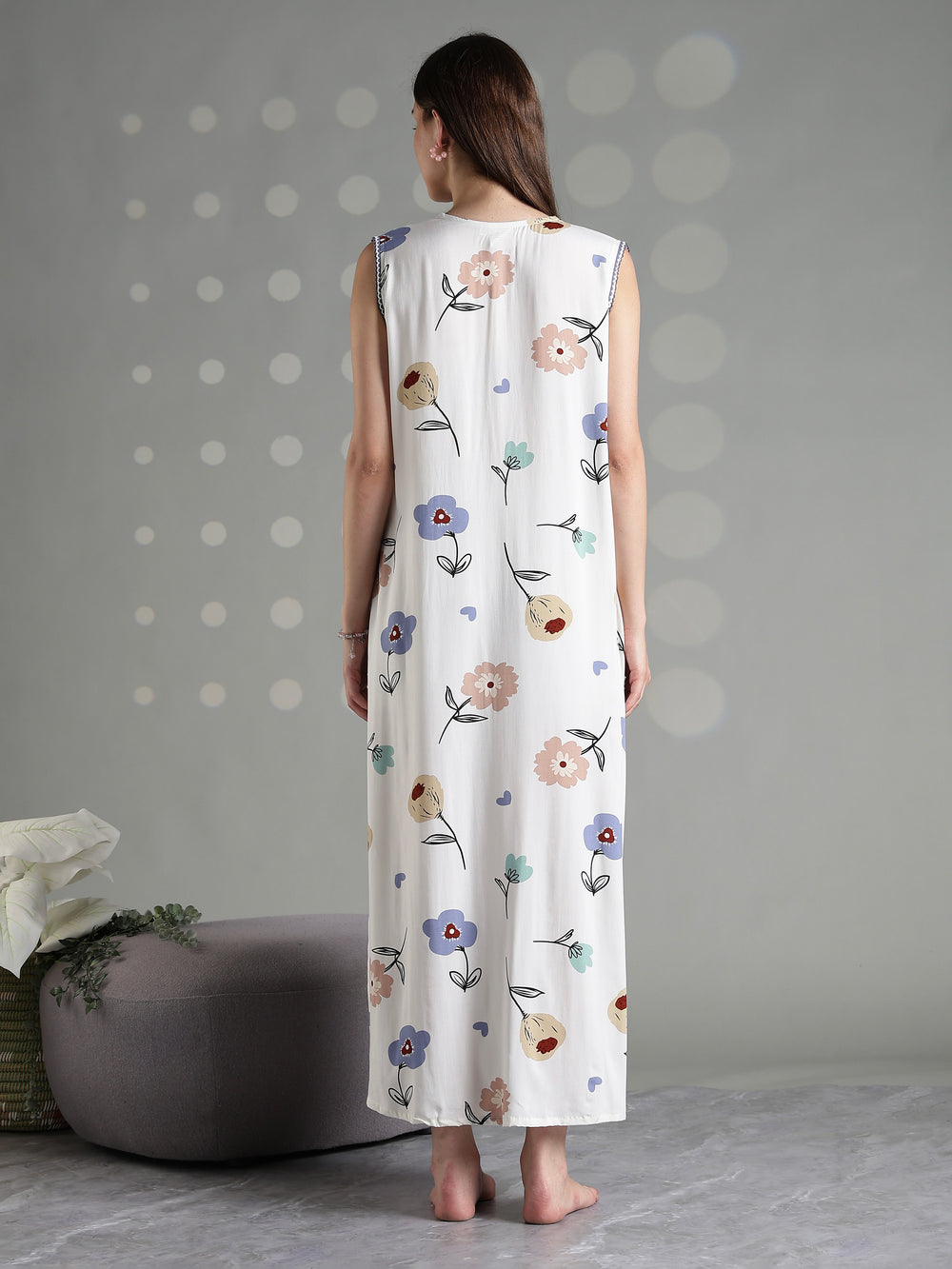 Vanilla floral comfortable sleeveless nighty for women