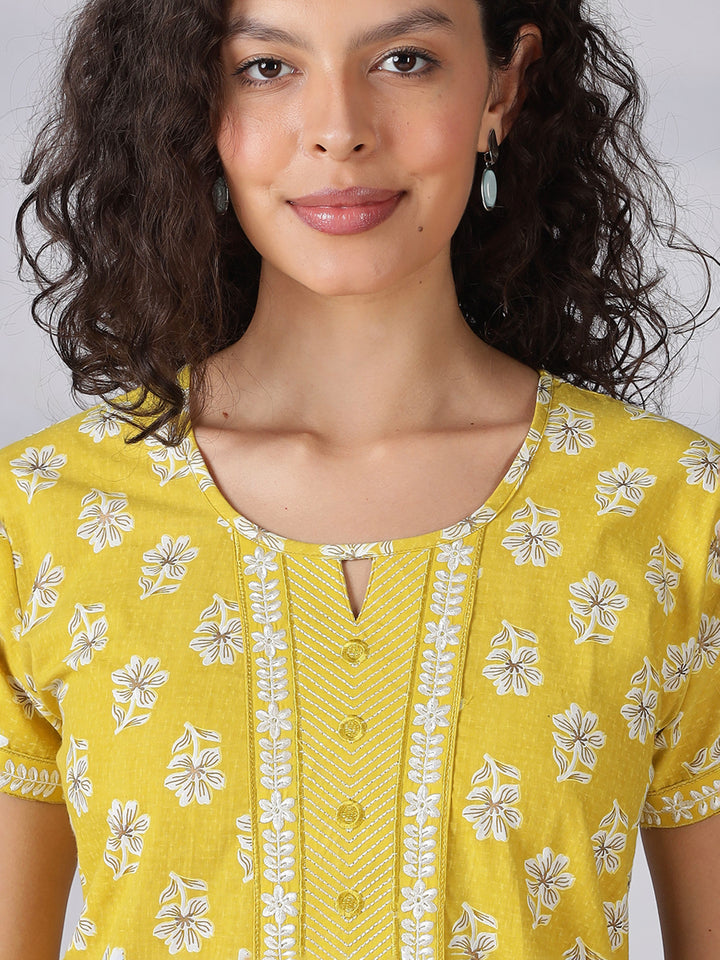 Floral yellow best pure cotton nighty for women in India
