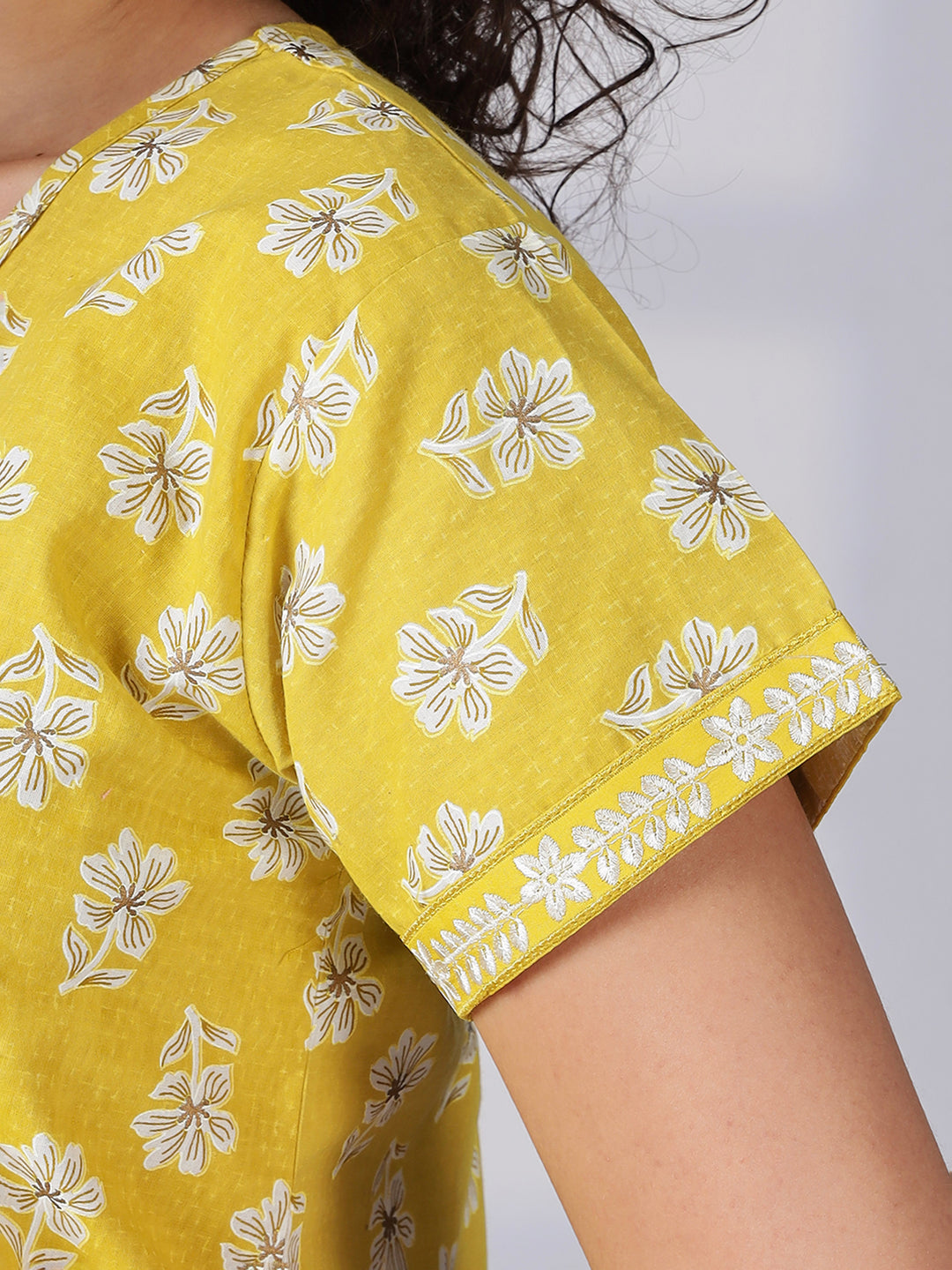 Floral yellow best pure cotton nighty for women in India