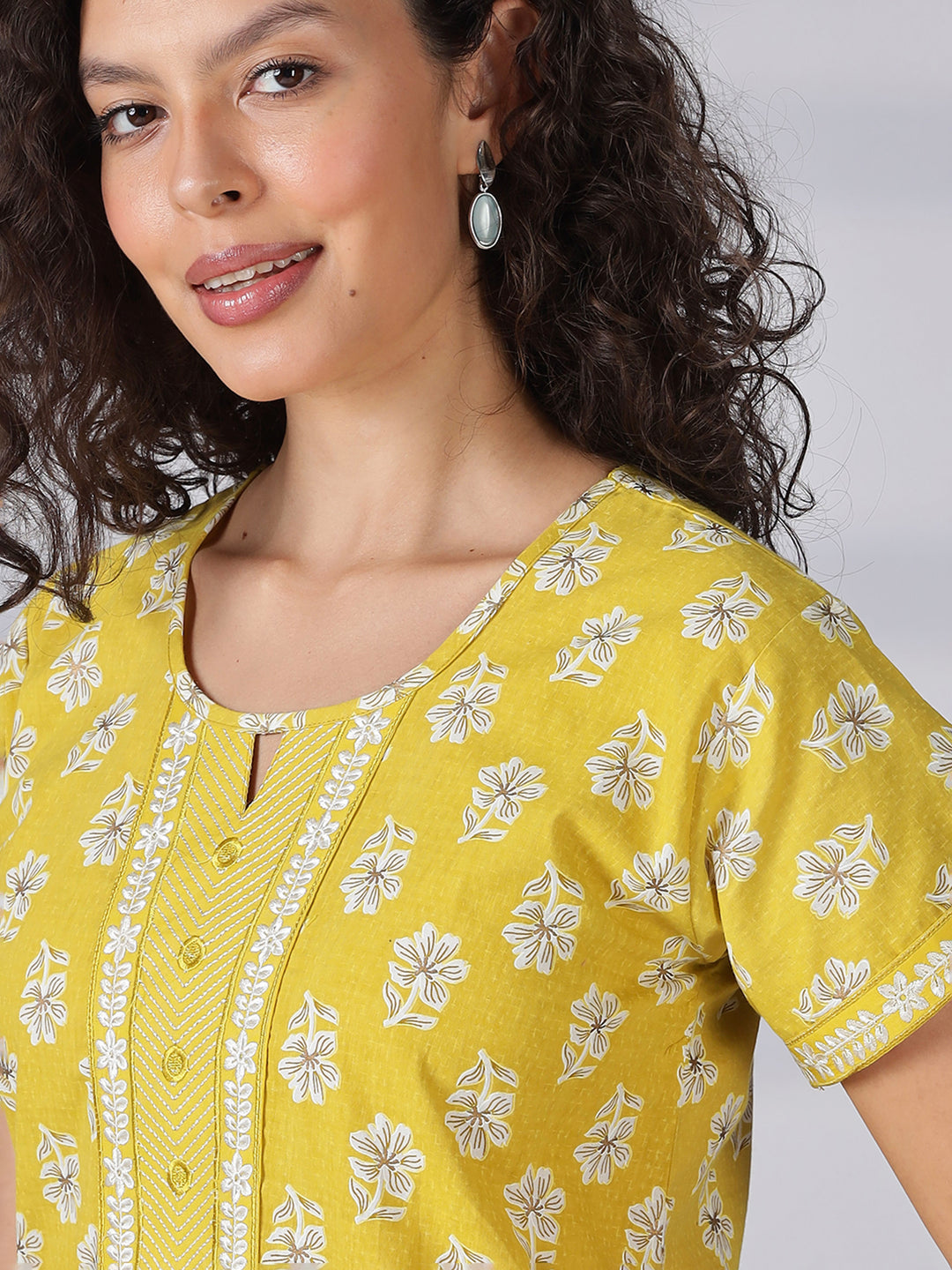 Floral yellow best pure cotton nighty for women in India