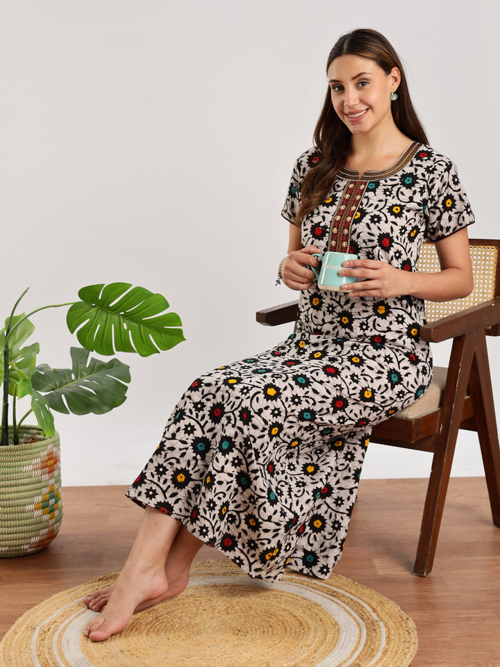 Batik print pure cotton nighty for women