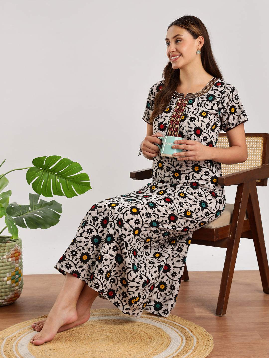 Batik print pure cotton nighty for women