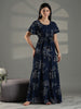 Navy Blue Floral Frock Type Nighty for Women Breathable Alpine Fabric