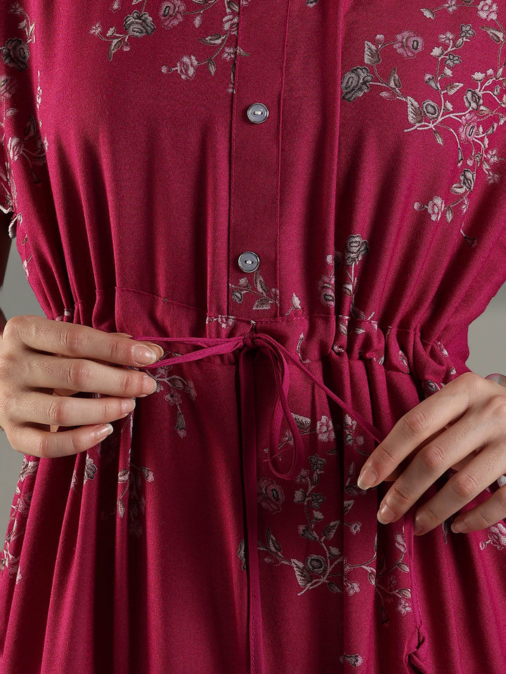 Magenta Floral Frock Style Nighty for Women Soft Alpine Comfort
