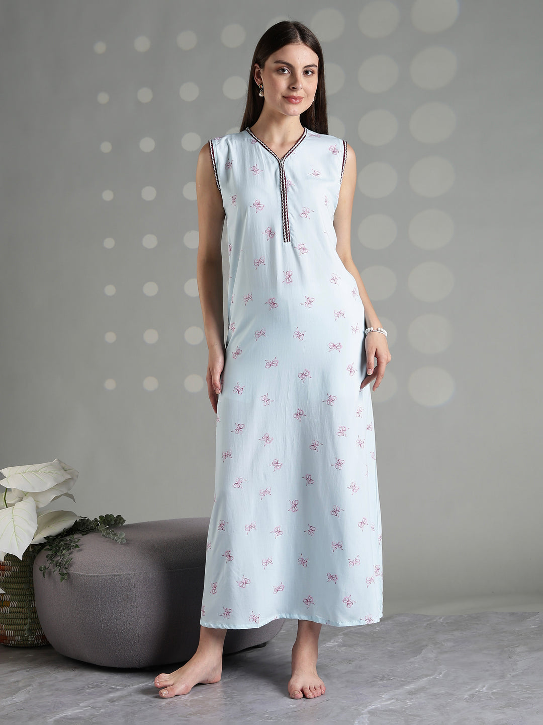 Aqua blue rayon sleeveless soft nightwear for women
