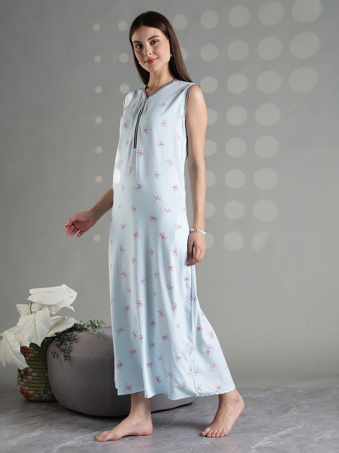 Aqua blue rayon sleeveless soft nightwear for women