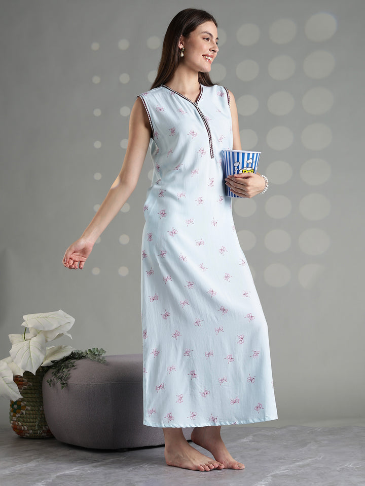 Aqua blue rayon sleeveless soft nightwear for women