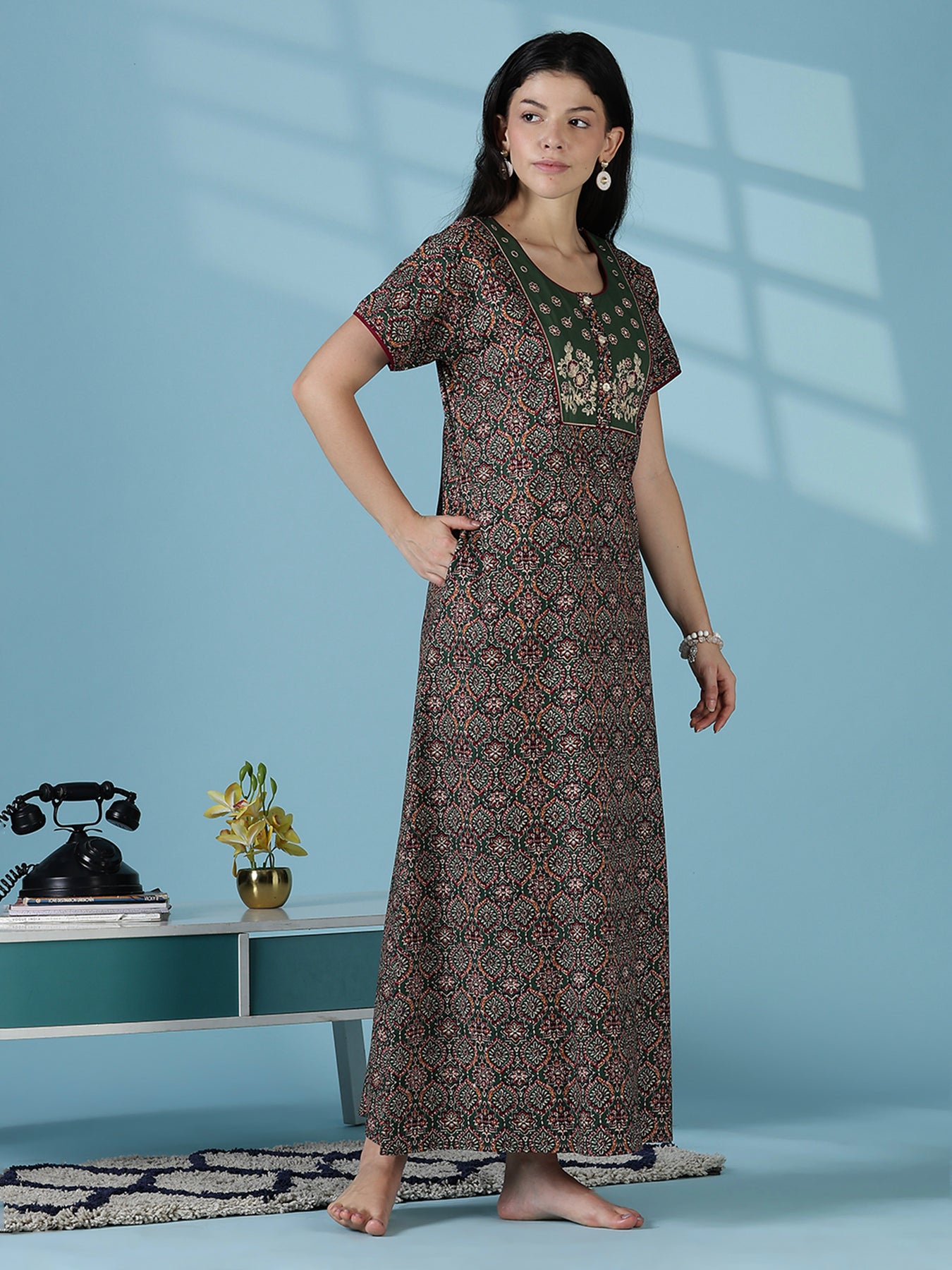 Buy Mehandi Premium 100% Pure Cotton Nighty for Women Online – 9shines ...