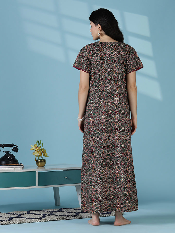 Mehandi green premium 100% pure cotton nighty for women