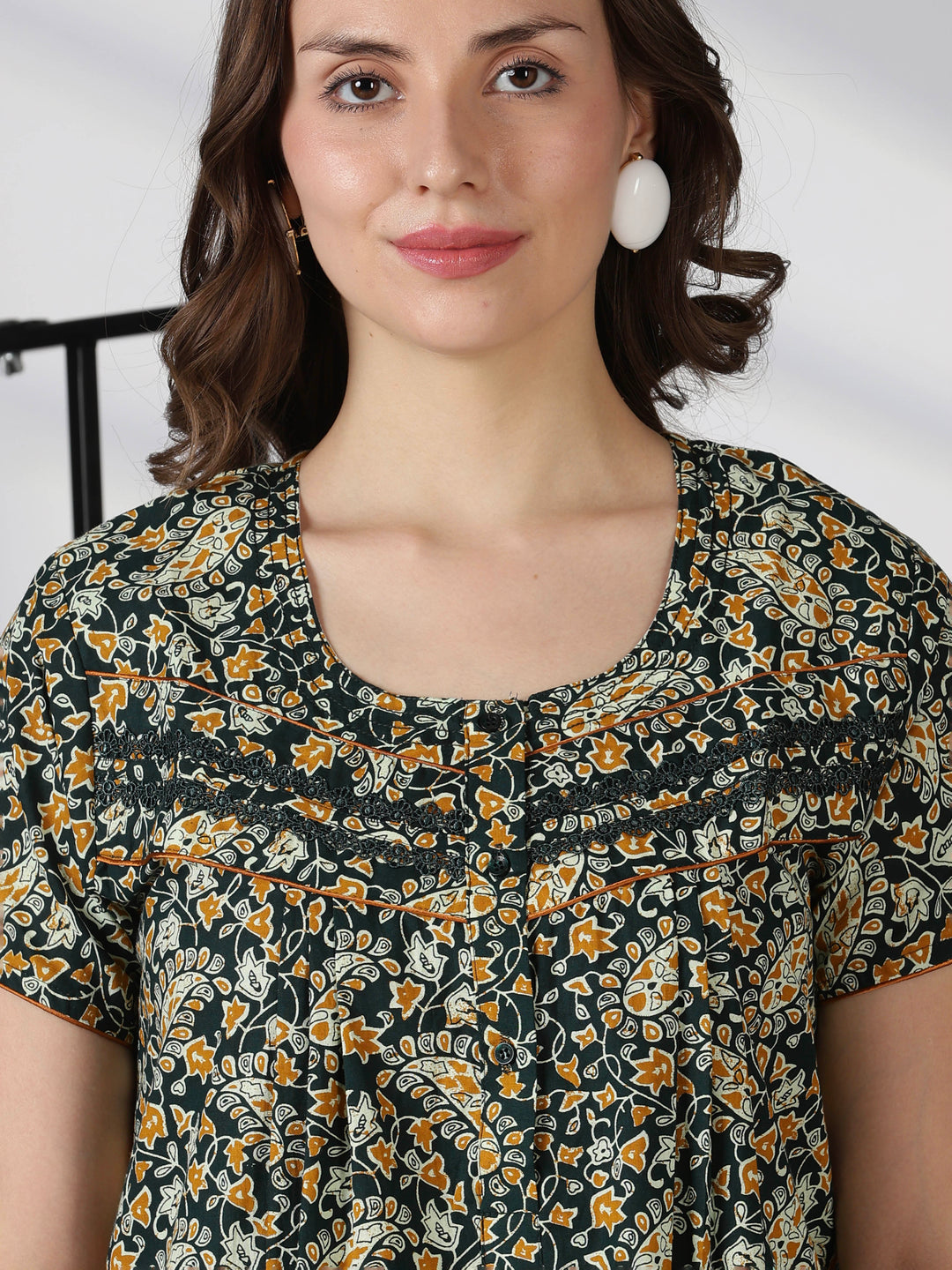 Paisley green print daily wear pure cotton nighty for women