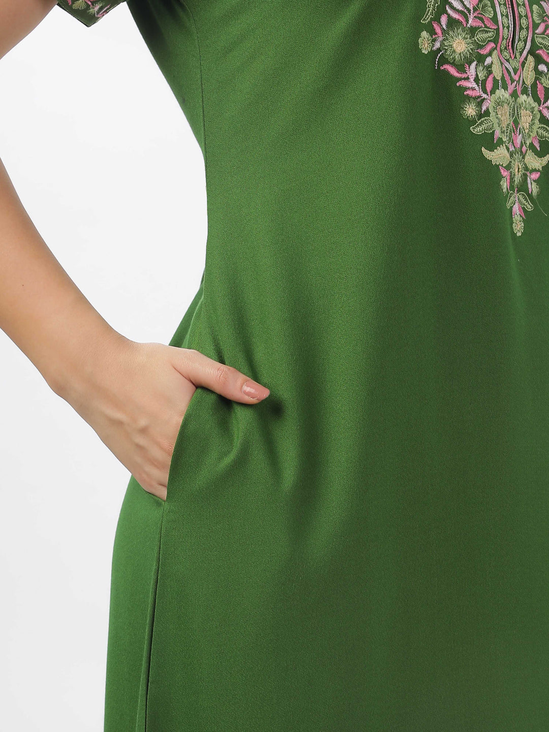 Green alpine premium nighty for women with embroidery