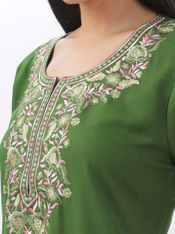 Green alpine premium nighty for women with embroidery