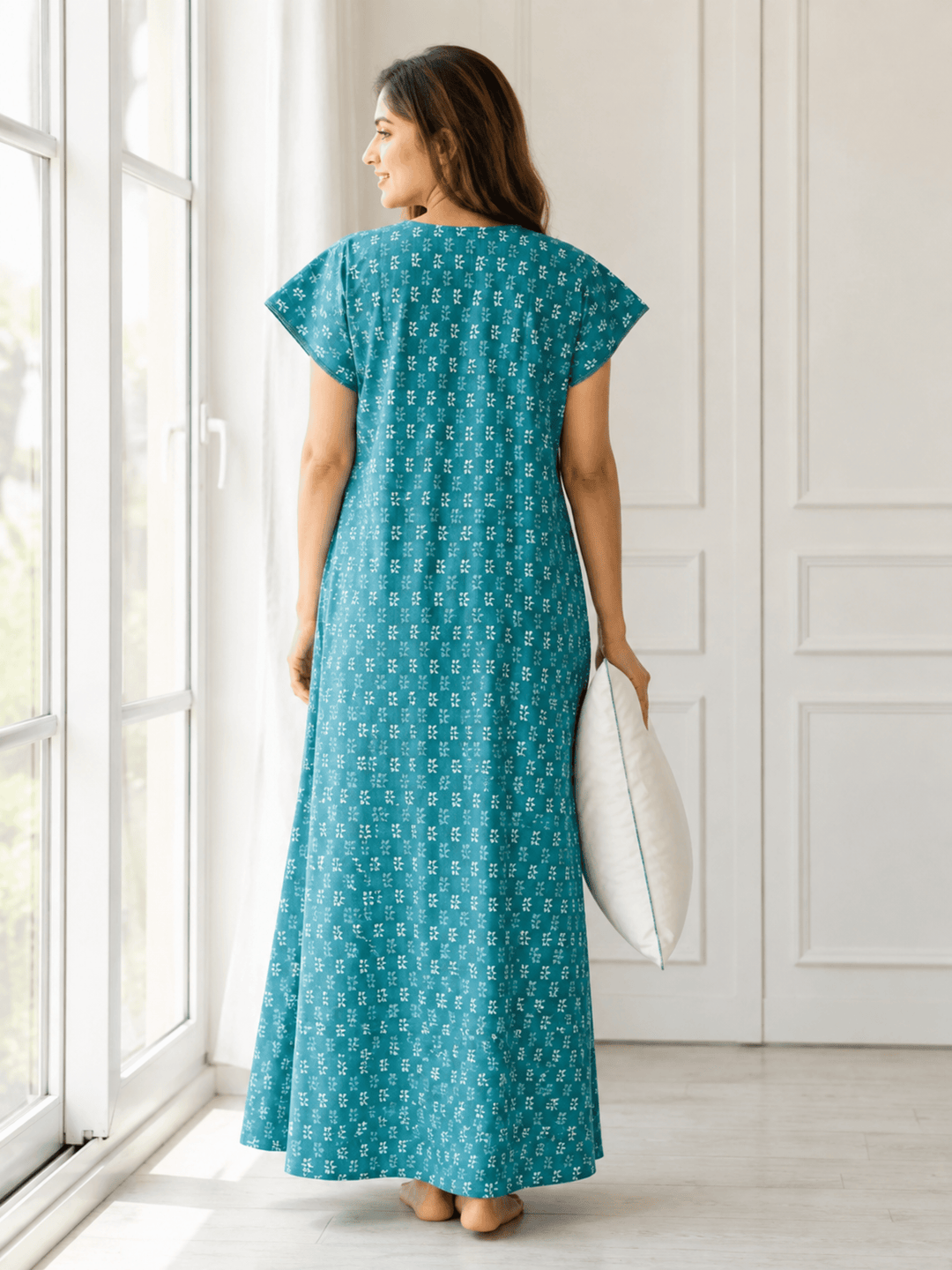 Utsav green pure cotton long nighty for women online