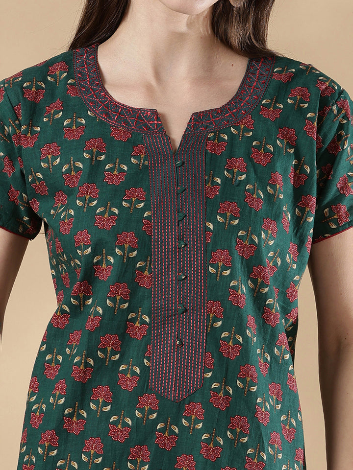 Top quality pure cotton floral nighty for women