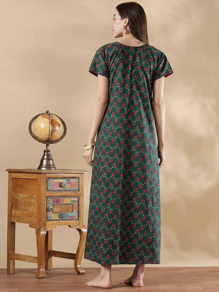 Top quality pure cotton floral nighty for women