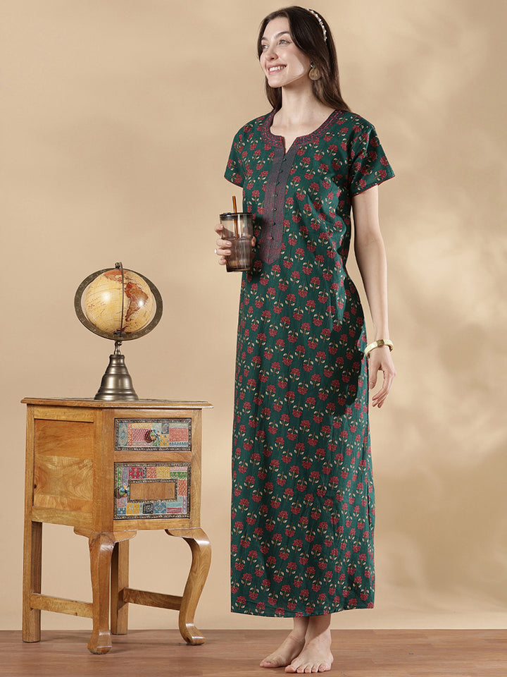 Top quality pure cotton floral nighty for women