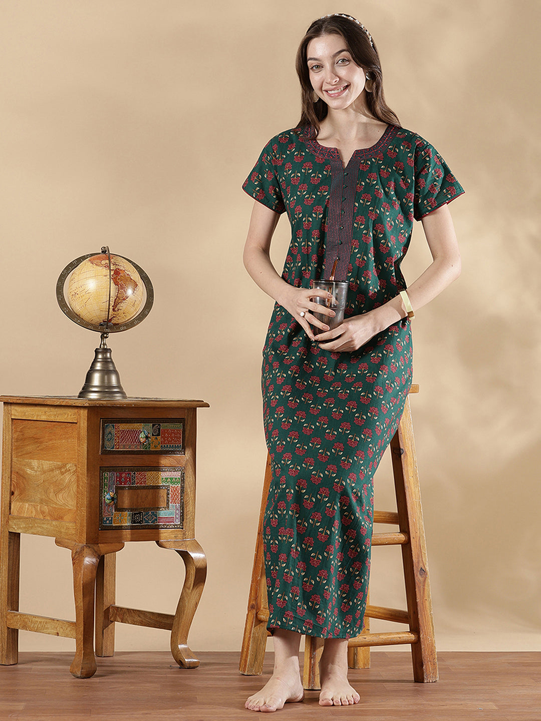 Top quality pure cotton floral nighty for women