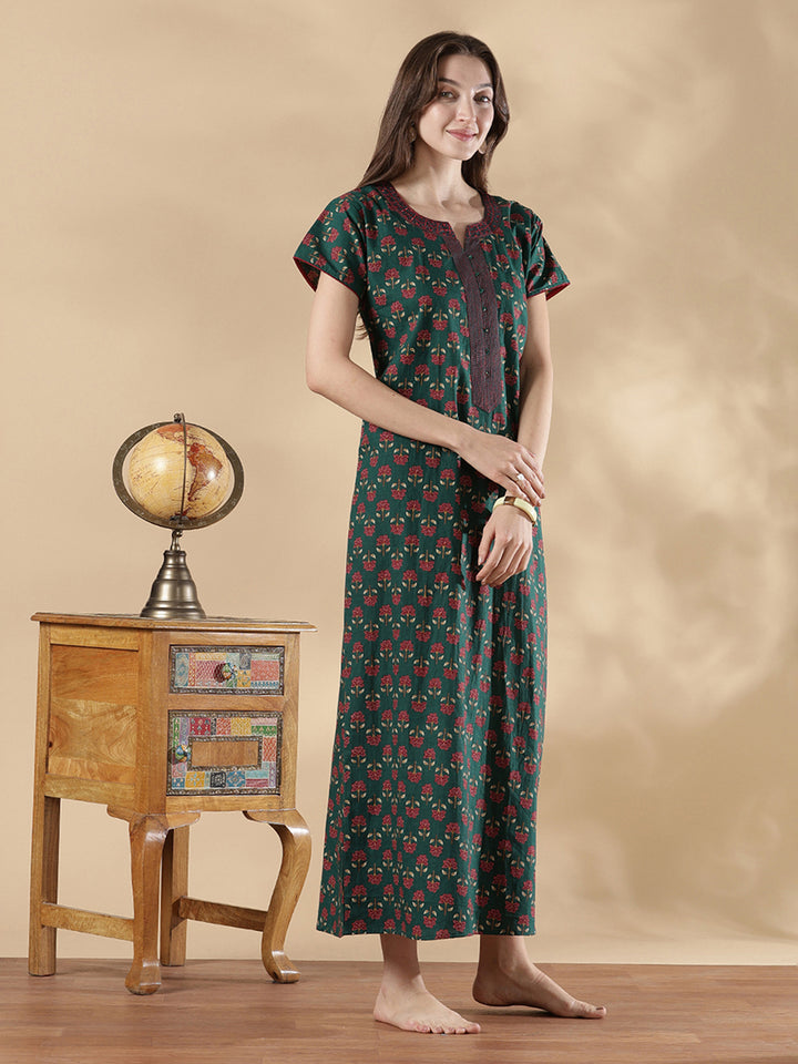 Top quality pure cotton floral nighty for women