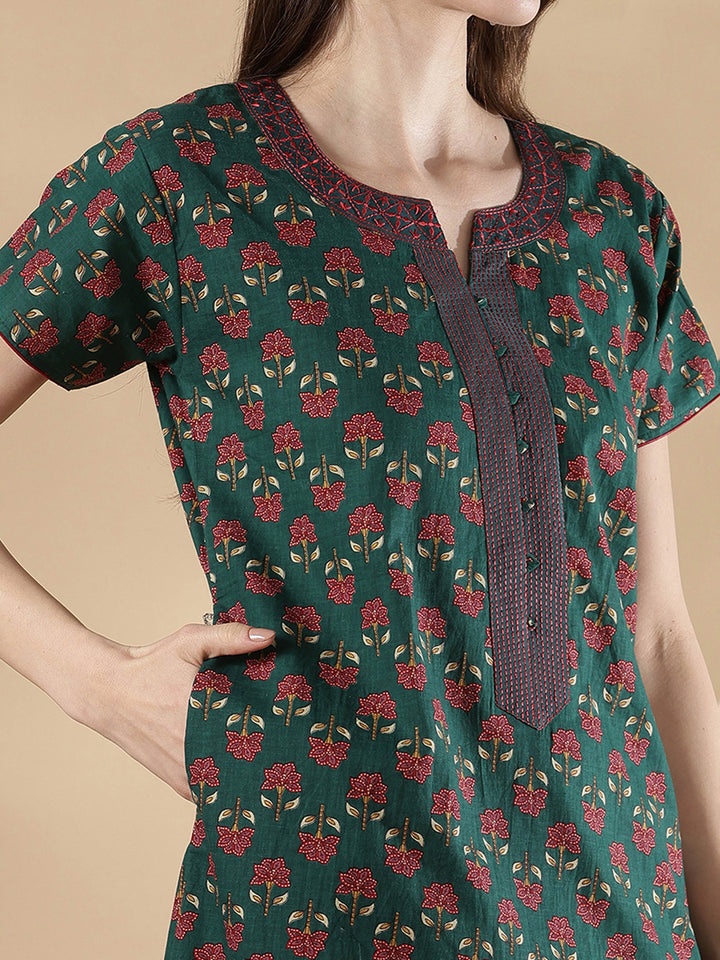 Top quality pure cotton floral nighty for women