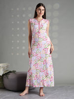 Pink Heart Print Rayon Soft Sleeveless Nighty Dress