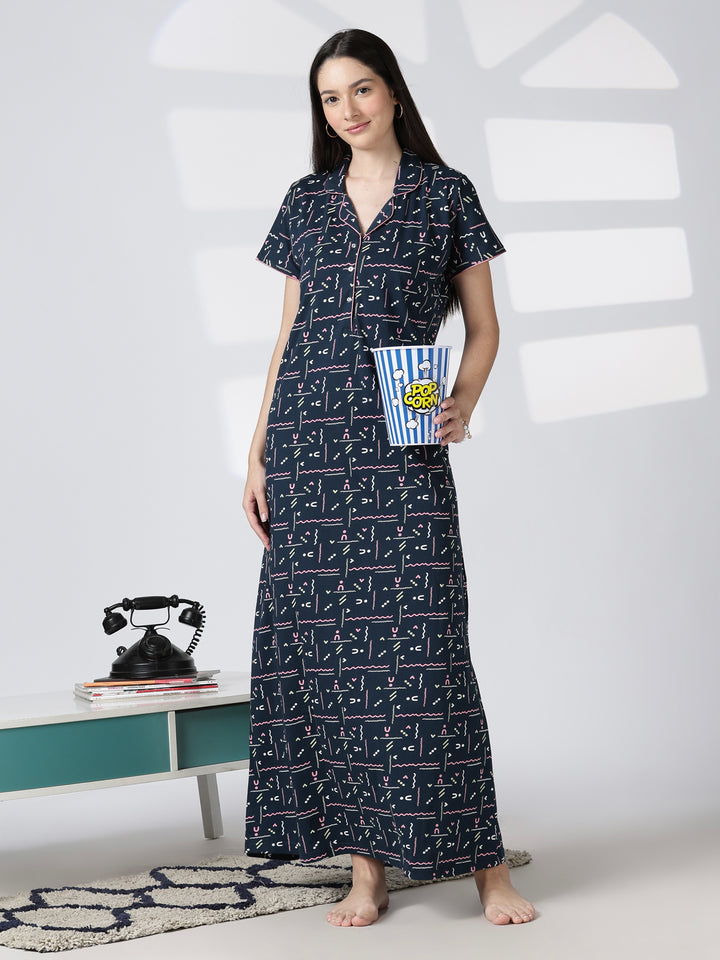 Printed premium hosiery cotton nighty for women