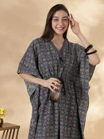 Ajrakh Indigo Pure Cotton Kaftan Dress for Women Comfortable Fit