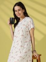 Cute Koala Print Gloss Malai Short Nighty with Relaxed Fit
