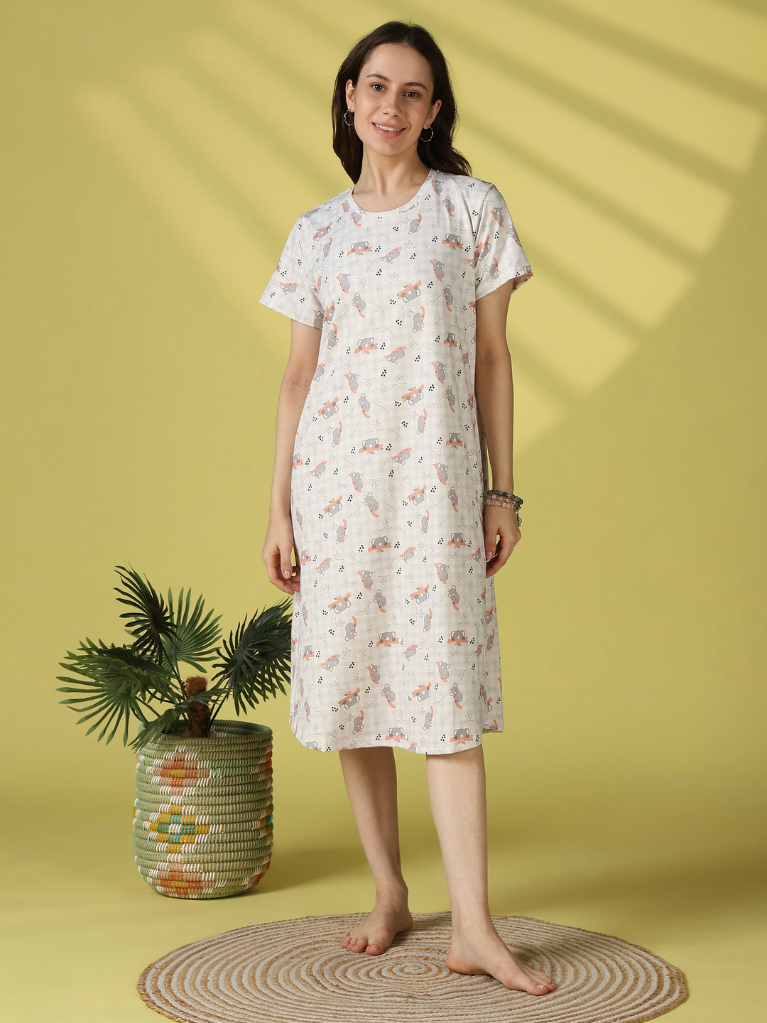 Koala print short nighty dress for women online