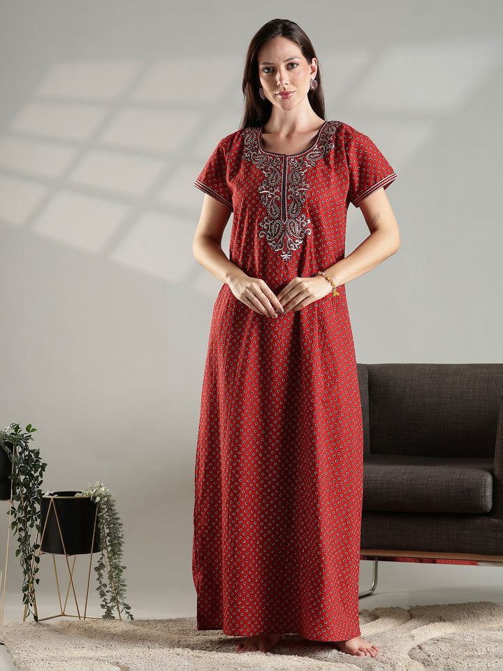 Premium pure cotton nighty for women for summer in rust