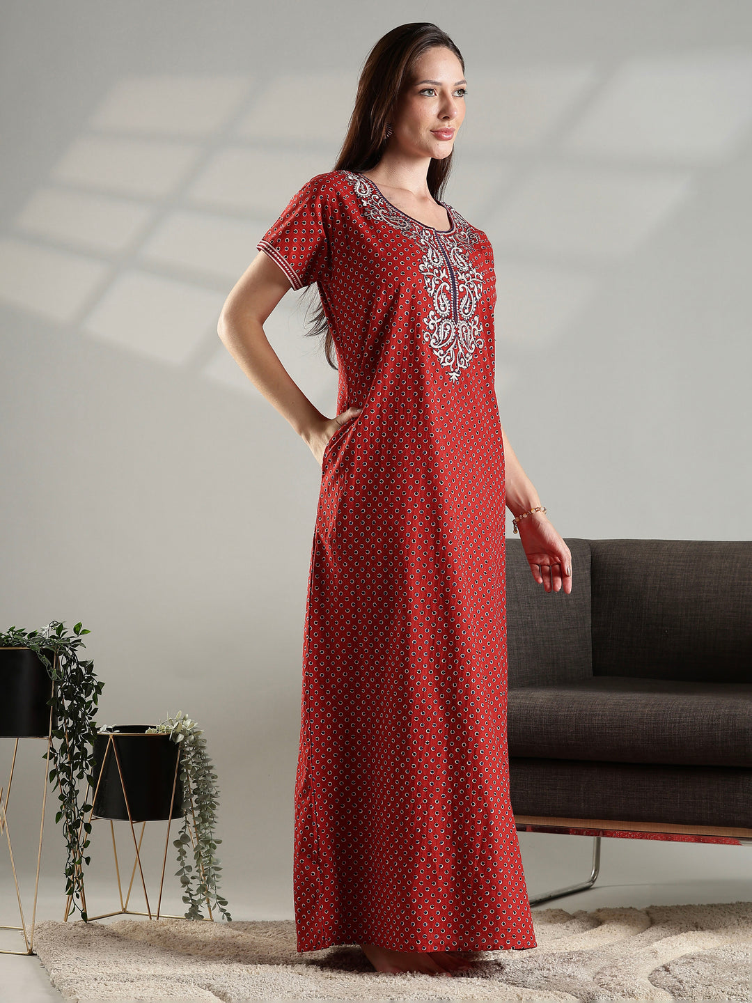 Premium pure cotton nighty for women for summer in rust