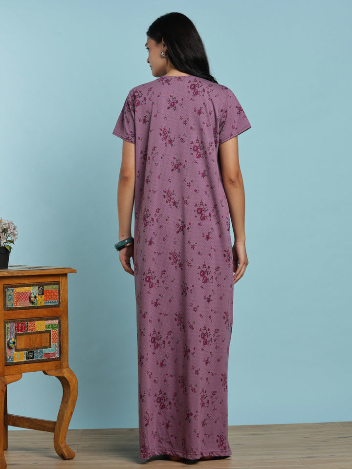 Lavender floral cotton blend nightydress for women online