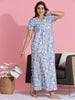 Pastel Blue Pleated Cotton Nighty with Floral Design